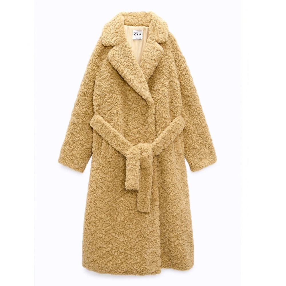 Zara Long Fleece Coat - Light Camel - Picture 3 of 12